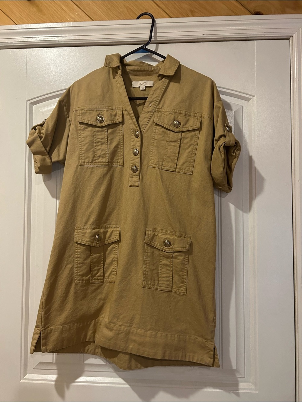 LOFT Khaki Utility Mini Dress